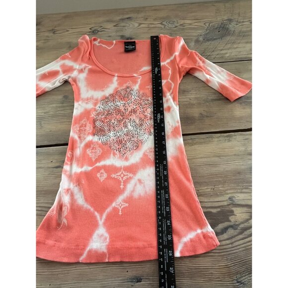 Y2K Sledge T-Shirt Womens M Coral T-Dye Embellished Ribbed Fitted Scoop Neck - Picture 5 of 5